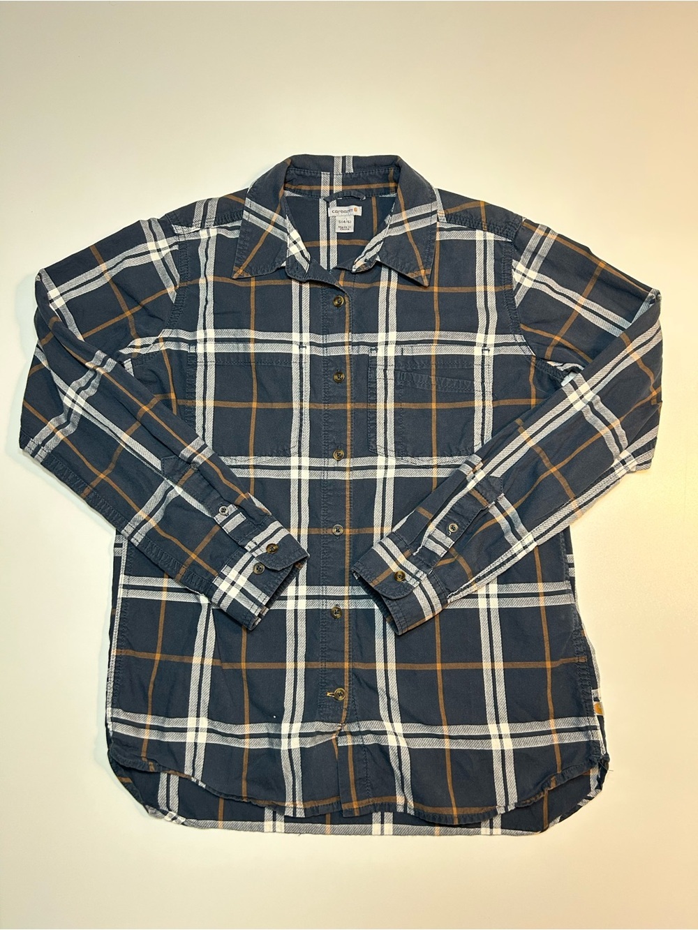 Carhartt Fairview Plaid Button Down Work Shirt Navy Brown Cotton